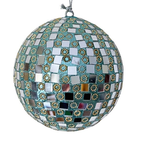 NEW Set of 2 Large Glass Mirror Disco Ball Ornaments with Rhinestones - Picture 9 of 16